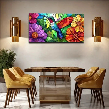 Vibrant Hummingbird Abstract Wall Art Canvas Office Home Room Framed 120x60cm