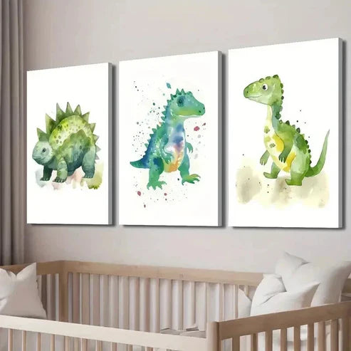 3pcs Ankylosaur Triceratops and Stegosaurus Wall Art Canvas Unframed - High Quality Print 100% Australian Made Wall Canvas - Bella Home Decor