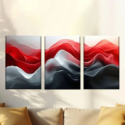 3pcs wave of red and white Wall Art Set Canvas Framed 60x90cm - High Quality Print 100% Australian Made Wall Canvas Ready to Hang - Bella Home Decor