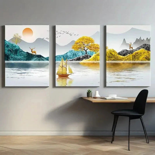 3pcs Fashion Abstract Landscape Metal Print Ready to Hang Art