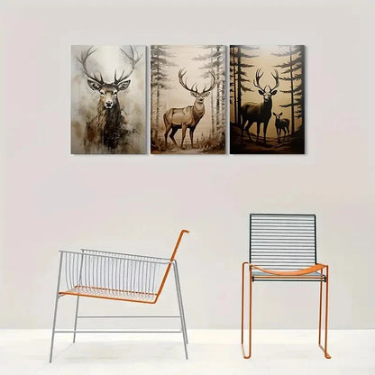 3pcs Nature Majesty Deer Family Wall Art Set Canvas Framed 60x90cm - High Quality Print 100% Australian Made Wall Canvas Ready to Hang