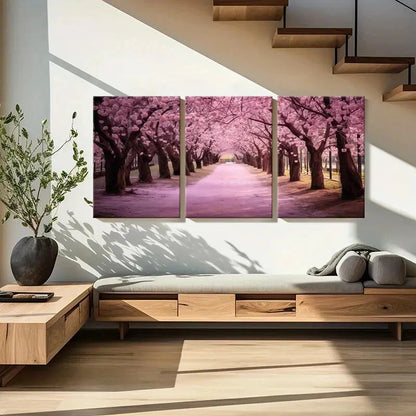 3pcs Cherry Blossoms Pink Pathway Nature Metal Print Ready to Hang Art - Bella Home Decor