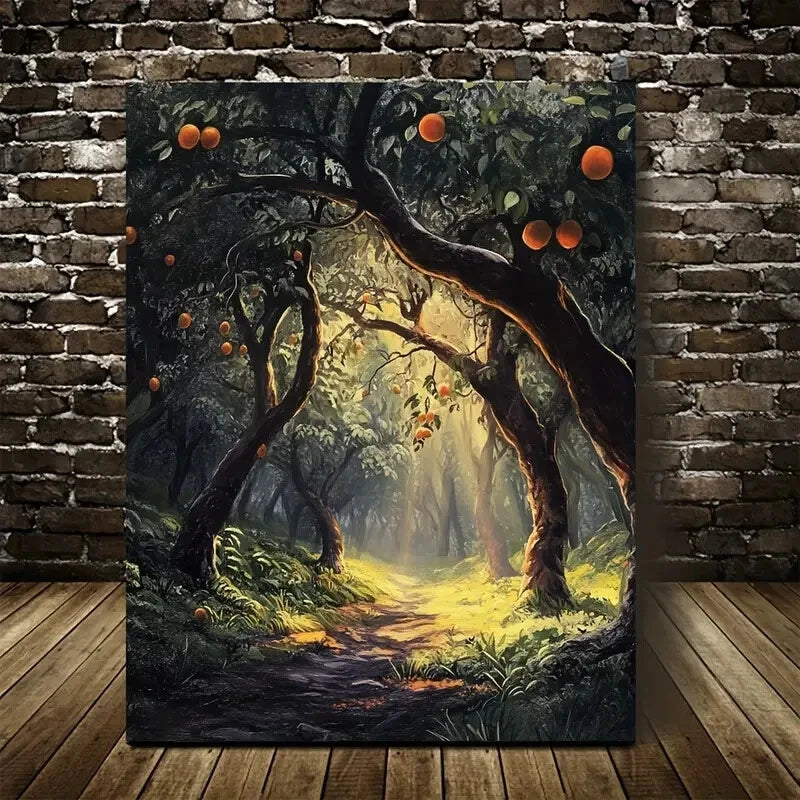 Beautiful Flourishing Peach Tree Forest Painting 40x60cm Metal Print Ready to Hang - Bella Home Decor