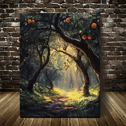 Beautiful Flourishing Peach Tree Forest Painting 40x60cm Metal Print Ready to Hang - Bella Home Decor