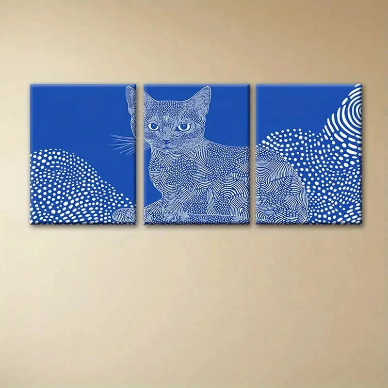 3pcs Blue Background with White Spot Kitten Metal Print Ready to Hang Art - Bella Home Decor
