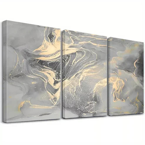 3pcs Abstract Canvas Artwork, Golden Foil Light Purple Art Set Canvas Unframed - High Quality Print 100% Australian Made Wall Canvas