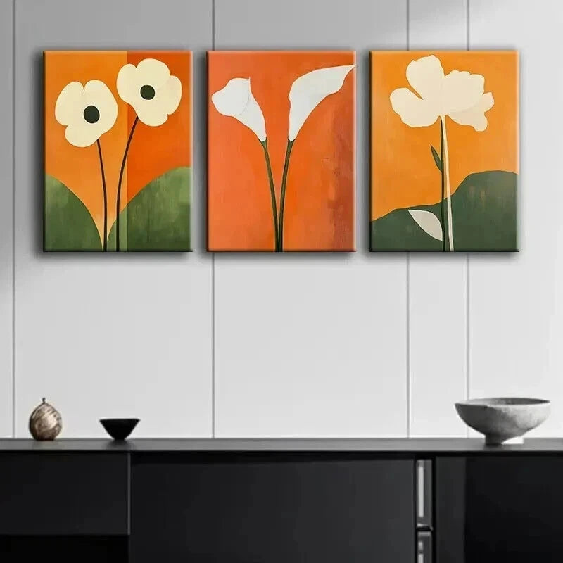 3pcs Abstract White Flowers Modern Perfect Wall Art Set Canvas Framed 60x90cm - High Quality Print 100% Australian Made Wall Canvas Ready to Hang - Bella Home Decor