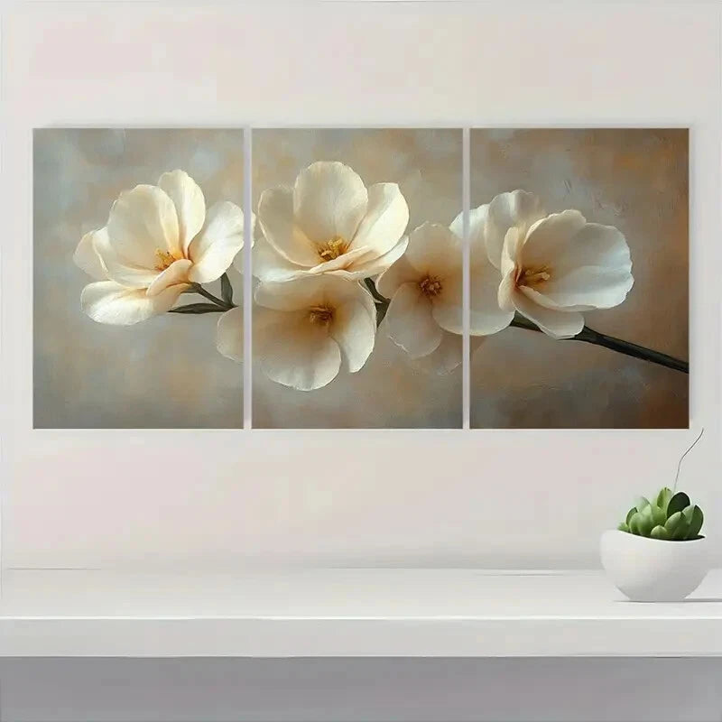 3pcs Elegant White Freesia Floral Art Prints Metal Print Ready to Hang Art - Bella Home Decor