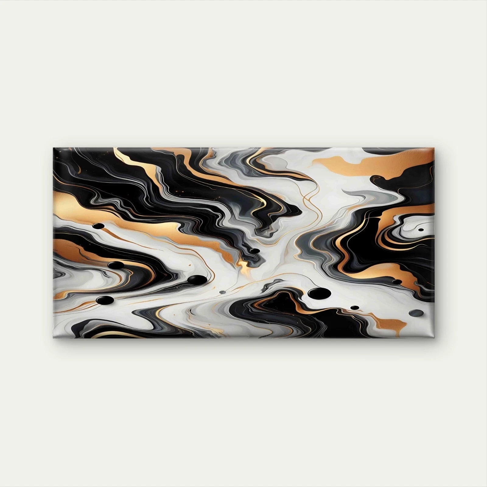 Abstract Black White Gold Swirl Wall Art Canvas Office Home Room Framed 120x60cm - Bella Home Decor