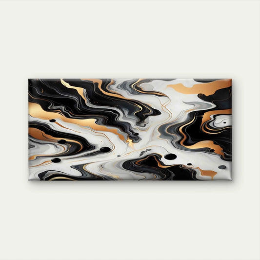Abstract Black White Gold Swirl Wall Art Canvas Office Home Room Framed 120x60cm