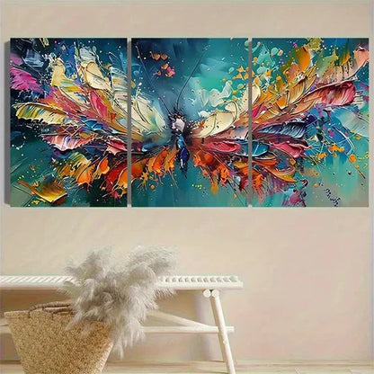 3pcs Colorful Butterfly in Flight Wall Art Set Canvas Unframed - High Quality Print 100% Australian Made Wall Canvas - Bella Home Decor