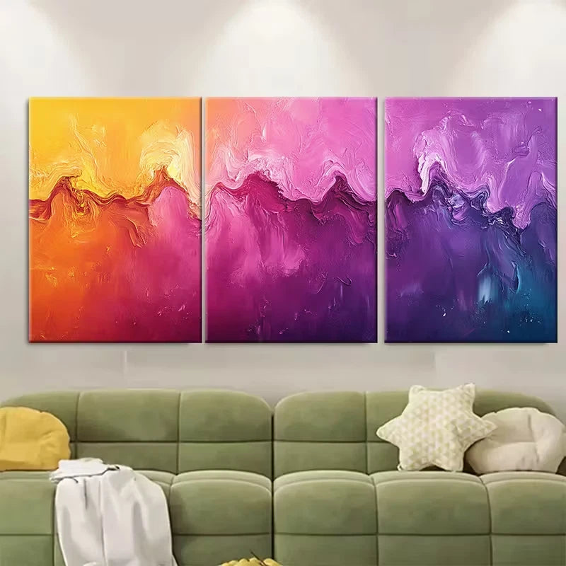3pcs Purple Pink Orange Yellow Design Metal Print Ready to Hang Art
