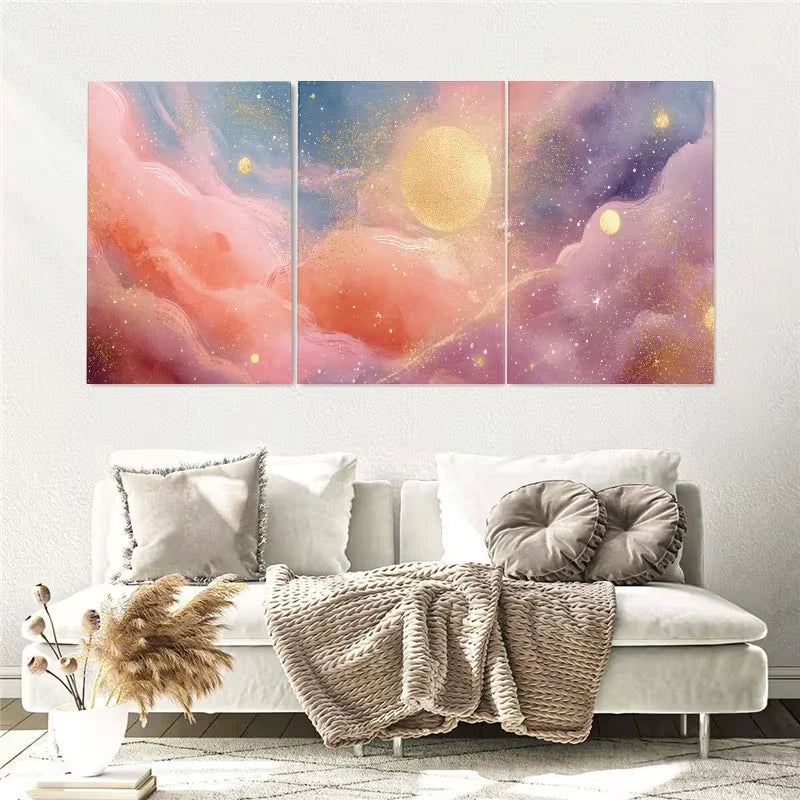 3pcs Abstract Watercolor Galaxy & Starry Night Wall Art Set Canvas Framed 50x70cm – High Quality Print 100% Australian Made Wall Canvas Ready to Hang - Bella Home Decor