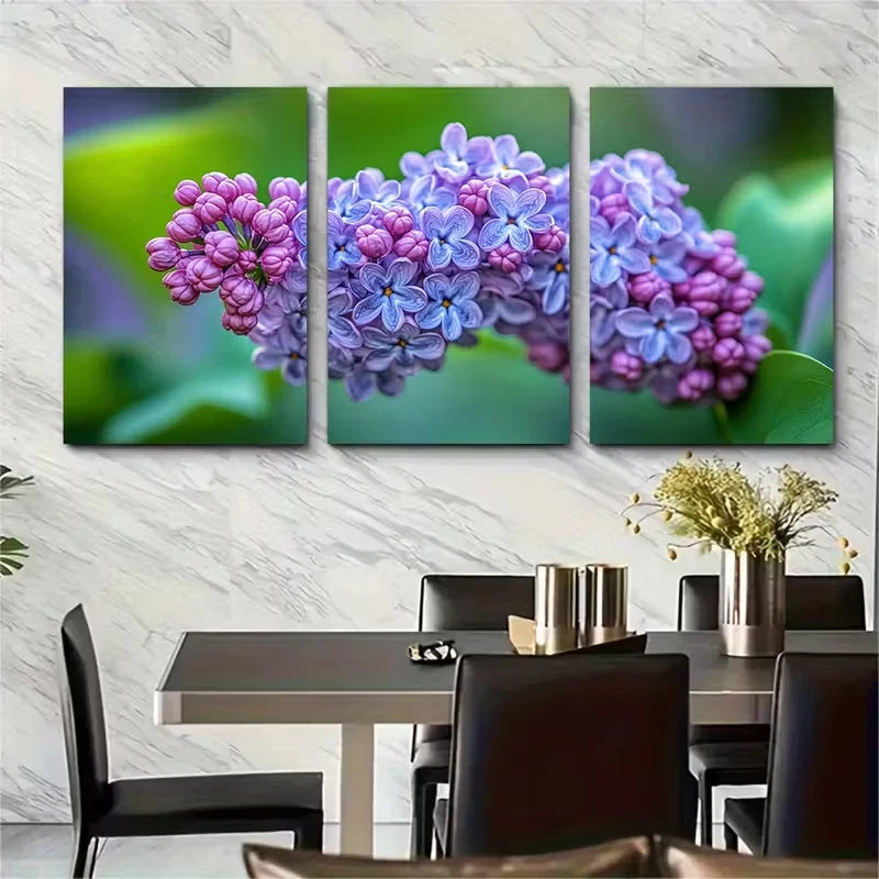 3pcs Purple Lilac Flower Metal Print Ready to Hang Art