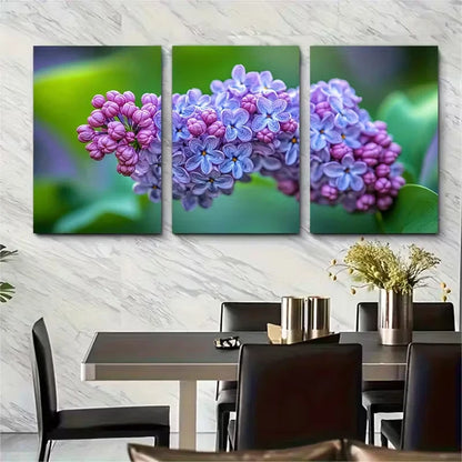 3pcs Purple Lilac Flower Metal Print Ready to Hang Art