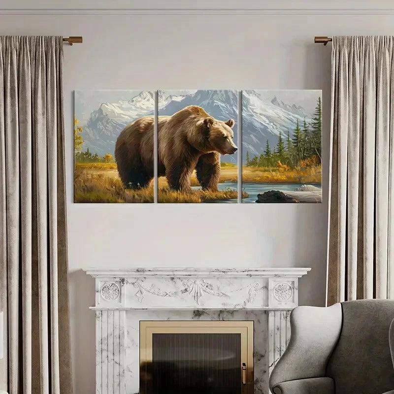 3pcs Artistic Bear Landscape Mountain Scenery Metal Print Ready to Hang Art - Bella Home Decor
