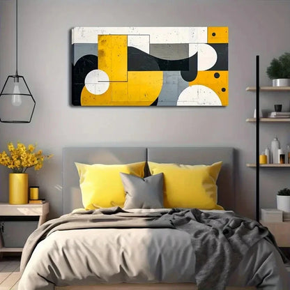 Yellow Black White Geometric Wall Art Canvas Office Home Room Framed 120x60cm