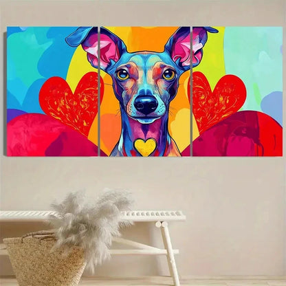 3pcs Italian Greyhound King of Hearts Wall Art Set Canvas Framed 50x70cm - High Quality Print 100% Australian Made Wall Canvas Ready to Hang