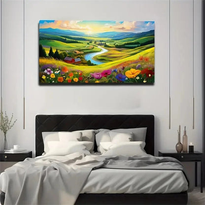 Vibrant Meadow Flowers Décor Wall Art Canvas Office Home Room Framed 120x60cm