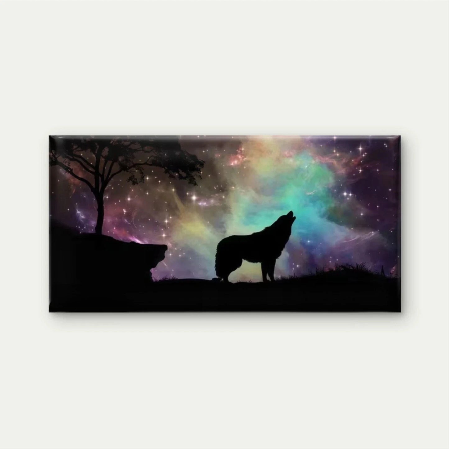 Howling Wolf Under Starry Sky Wall Art Canvas Office Home Room Framed 120x60cm