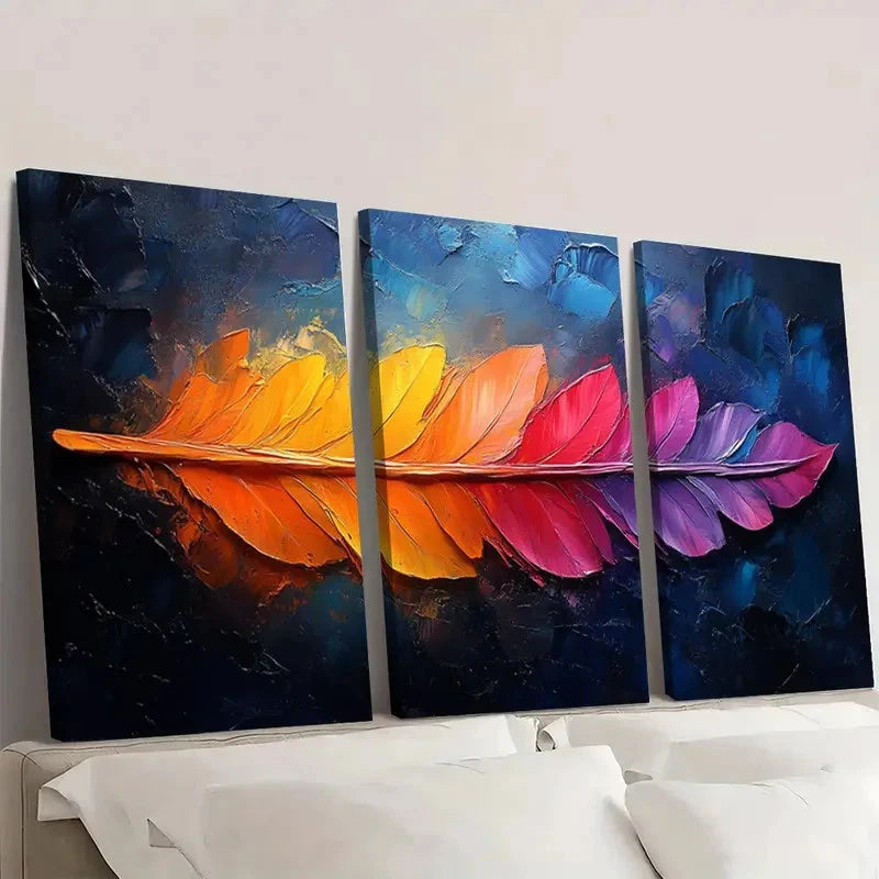 3pcs Colorful Feather  Abstract Art  DS  Wall Art Set Canvas Framed 40x60cm - High Quality Print 100% Australian Made Wall Canvas Ready to Hang - Bella Home Decor