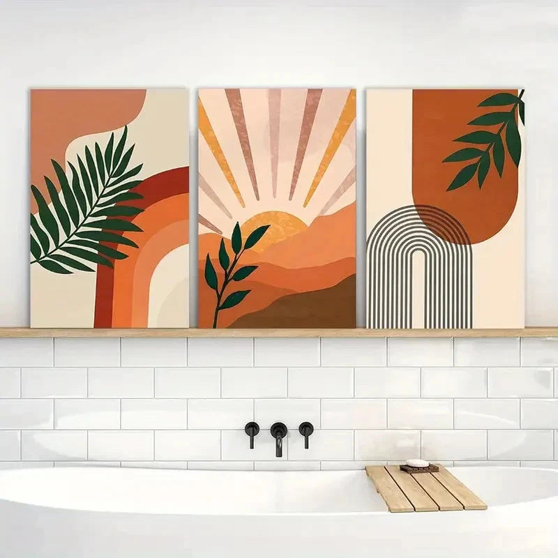3pcs Mid Century Painting Boho Wall Art Metal Print Ready to Hang Art - Bella Home Decor