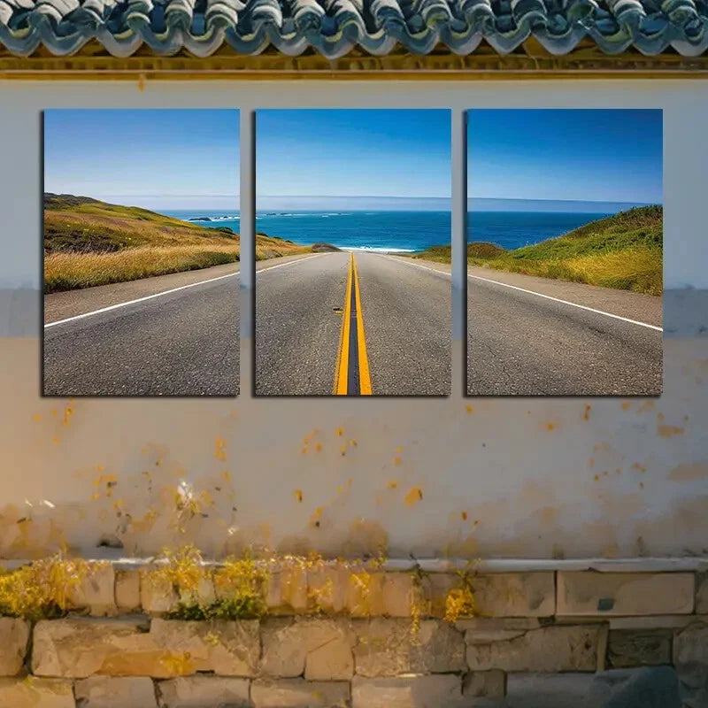 3pcs Coastal Highway Modern Landscape Metal Print Ready to Hang Art - Bella Home Decor