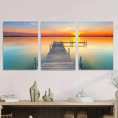 3pcs Serene Lake & Pier Scenes Landscape Wall Art Canvas Unframed - High Quality Print 100% Australian Made Wall Canvas