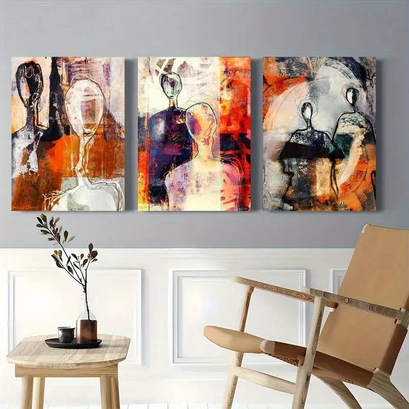 3pcs Abstract Human with Expressive Lines Metal Print Ready to Hang Art - Bella Home Decor