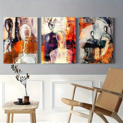 3pcs Abstract Human with Expressive Lines Metal Print Ready to Hang Art - Bella Home Decor