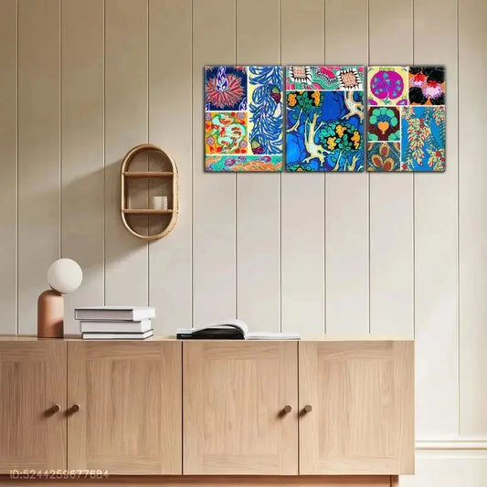 3pcs Botanical Posters Eclectic Art Vibrant Metal Print Ready to Hang Art