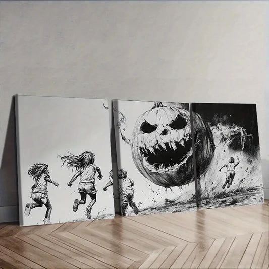 3pcs Giant pumpkins and kids Painting Wall Art Set Canvas Framed 40x60cm - High Quality Print 100% Australian Made Wall Canvas Ready to Hang