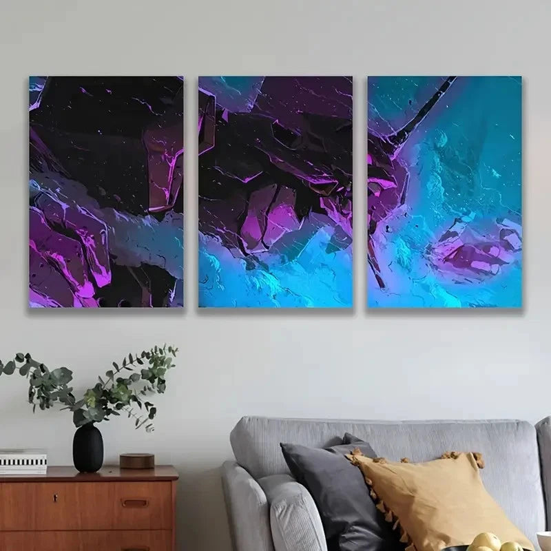 3pcs Abstract Neon Crystal Shapes Wall Art Set Canvas Framed 40x60cm - High Quality Print 100% Australian Made Wall Canvas Ready to Hang - Bella Home Decor