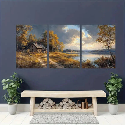 3pcs Vintage Landscape Oil Painting Art Print Metal Print Ready to Hang Art
