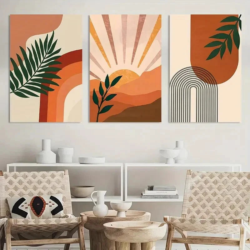 3pcs Mid Century Painting Boho Wall Art Metal Print Ready to Hang Art - Bella Home Decor