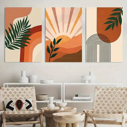 3pcs Mid Century Painting Boho Wall Art Metal Print Ready to Hang Art - Bella Home Decor