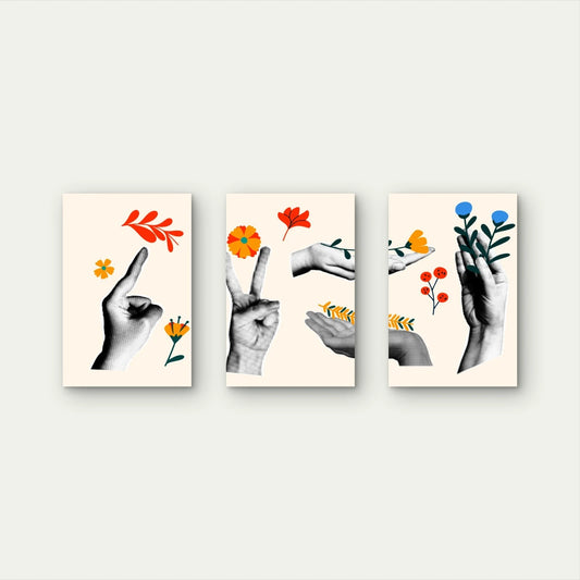 3pcs Vintage Retro Hand Collage Wall Art Set Canvas Framed 40x60cm - High Quality Print 100% Australian Made Wall Canvas Ready to Hang