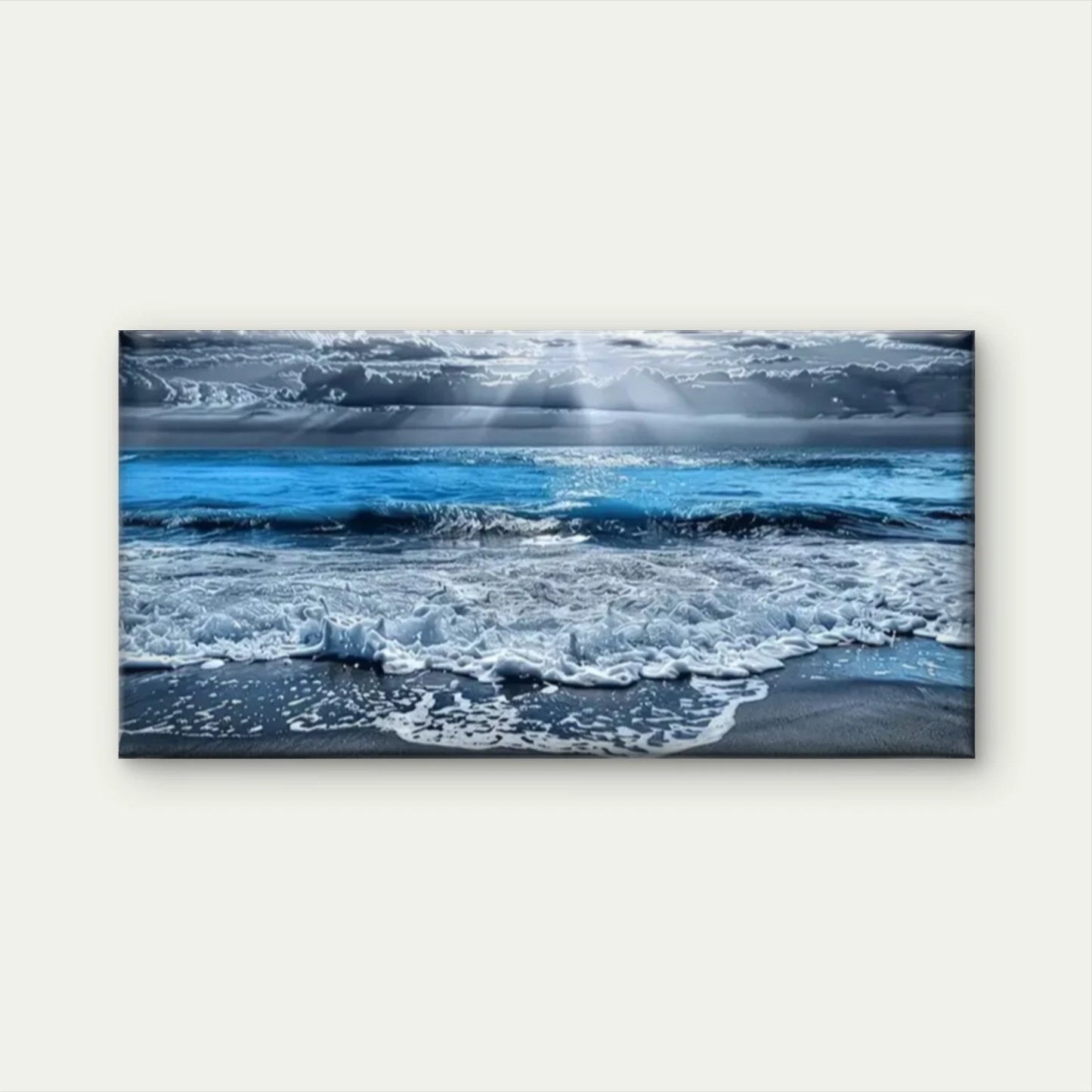 Beach Waves Sand Blue Wall Art Canvas Office Home Room Framed 120x60cm