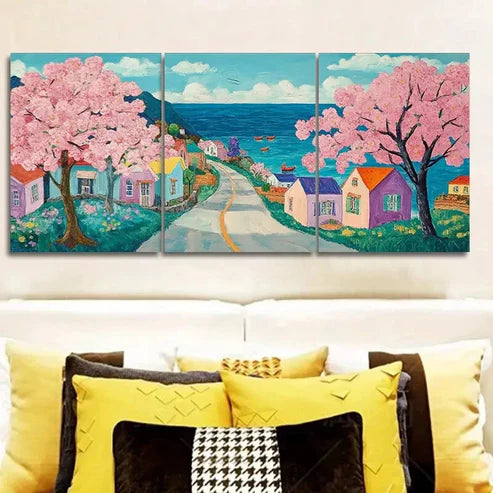 3pcs Cherry Blossom Serene Triptych  Wall Art Set Canvas Unframed - High Quality Print 100% Australian Made Wall Canvas - Bella Home Decor