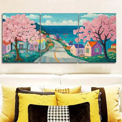 3pcs Cherry Blossom Serene Triptych  Wall Art Set Canvas Unframed - High Quality Print 100% Australian Made Wall Canvas - Bella Home Decor