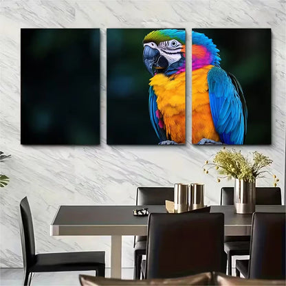 3pcs Colorful Parrot Purple Blue Yellow Feathers Metal Print Ready to Hang Art - Bella Home Decor