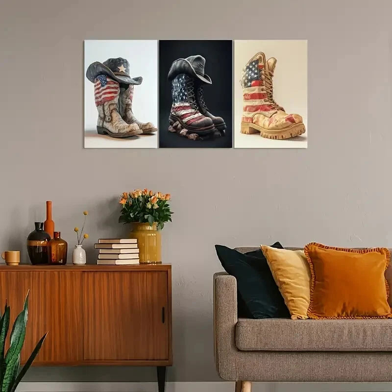 3pcs Patriotic American Flag Metal Print Ready to Hang Art - Bella Home Decor