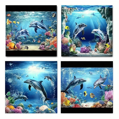 4pcs Dolphin Submarine Canvas Art Prints Wall Art Canvas Framed