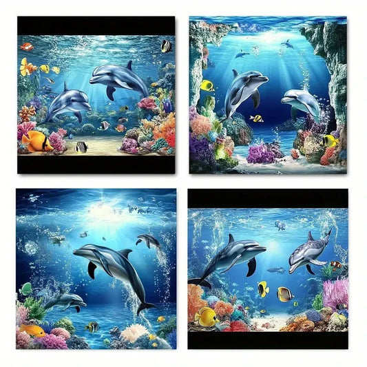 4pcs Dolphin Submarine Canvas Art Prints Wall Art Canvas Framed