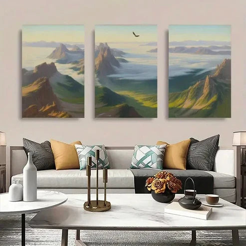 3pcs Mountains & Lush Greenery Canvas Wall Art Canvas Unframed - High Quality Print 100% Australian Made Wall Canvas