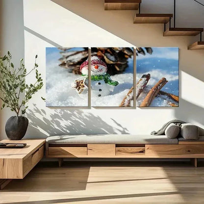 3pcs Winter Christmas Decoration Snowman Wall Art Set Canvas Unframed - High Quality Print 100% Australian Made Wall Canvas