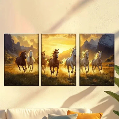 3pcs Four Horses Running in the Field Wall Art Canvas Unframed – High Quality Print 100% Australian Made Wall Canvas - Bella Home Decor