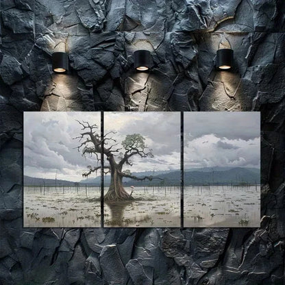 3pcs Solitary Mangrove Tree in a Body of Water Metal Print Ready to Hang Art