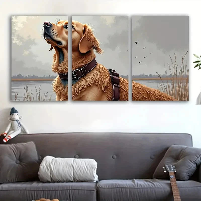 3pcs Brown Golden Retriever Dog Portrait Wall Art Set Canvas Framed 50x70cm - High Quality Print 100% Australian Made Wall Canvas Ready to Hang - Bella Home Decor