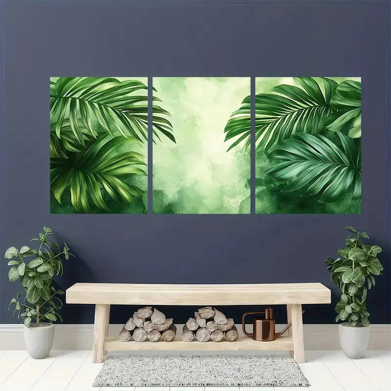 3pcs Serene Tropical Palm Leaf Illustrations Metal Print Ready to Hang Art
